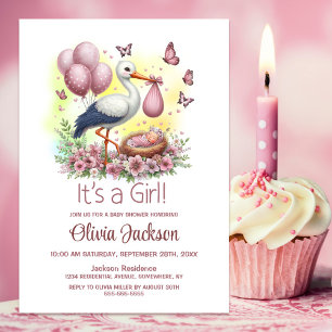 It's a Girl Stork Baby Shower Invitation