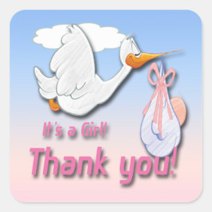 It's a Girl Stork Thank You envelope seal