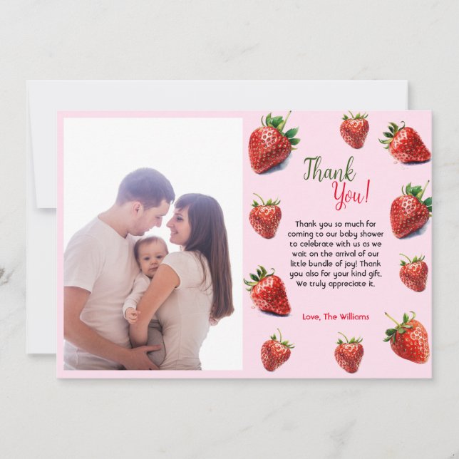  It's a girl Strawberry baby shower  Thank You Card (Front)