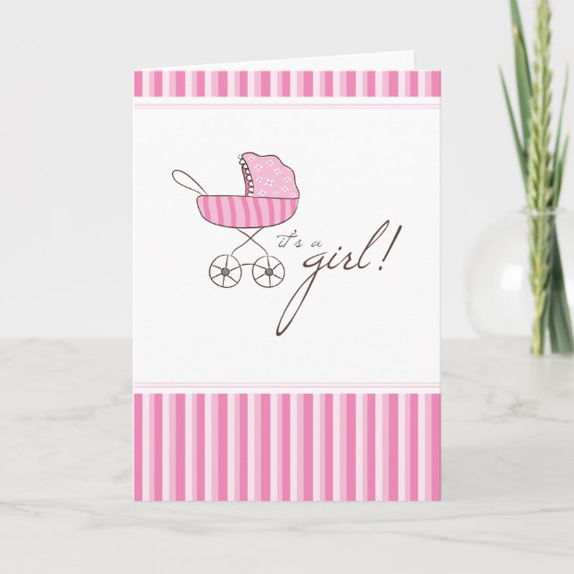 It's A Girl Stroller | Baby Shower Invitation Card (Front)
