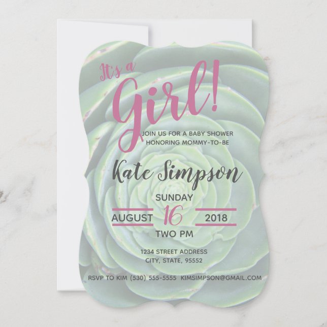It's a girl! Succulent baby shower invite (Front)