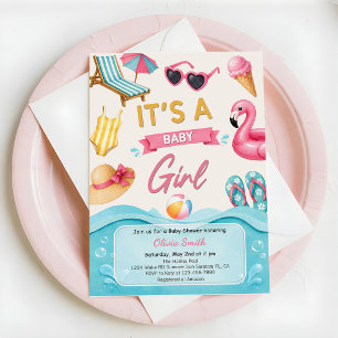 It's A Girl Summer Pool Baby Shower Party Invitation