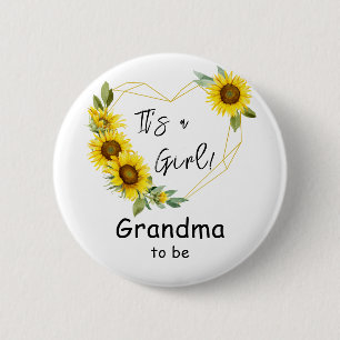 It's a Girl! Sunflower Frame Grandma-to-be 6 Cm Round Badge