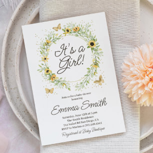 It's A Girl Sunflower Wreath Baby Shower  Invitation