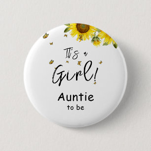 It's a Girl! Sunflowers & Butterflies Auntie-to-be 6 Cm Round Badge