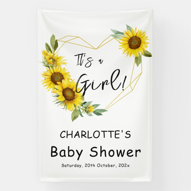It's a Girl! Sunflowers Frame Baby Shower Banner (Vertical)