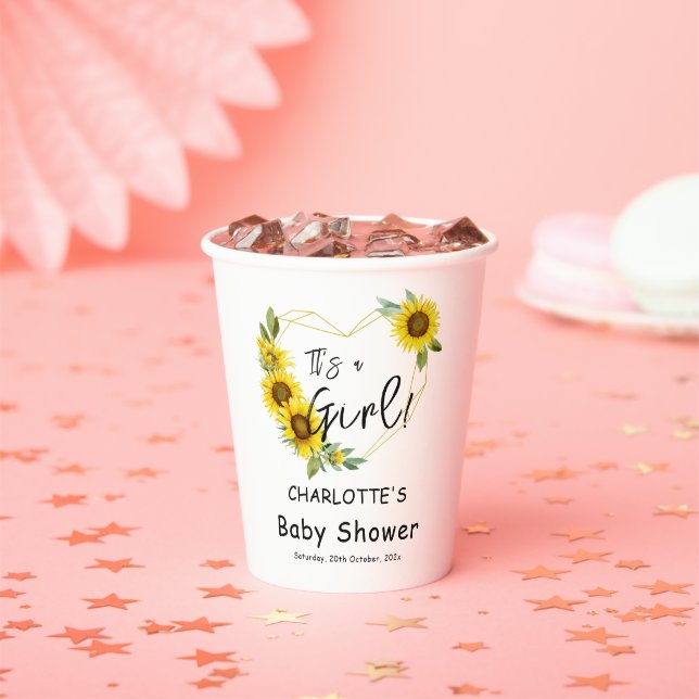It's a Girl! Sunflowers Frame Baby Shower Paper Cups (Insitu)