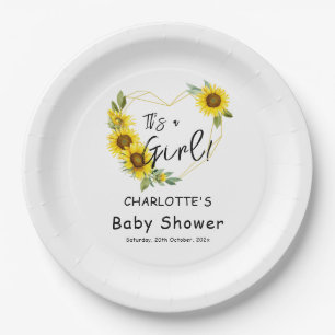It's a Girl! Sunflowers Frame Baby Shower Paper Plate