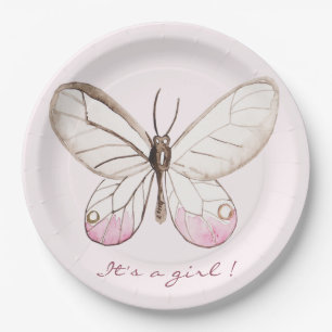 It's a girl! Sweet Blush Butterfly Babyshower Paper Plate