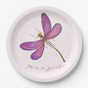 It's a girl! Sweet Purple Dragonfly Paper Plate