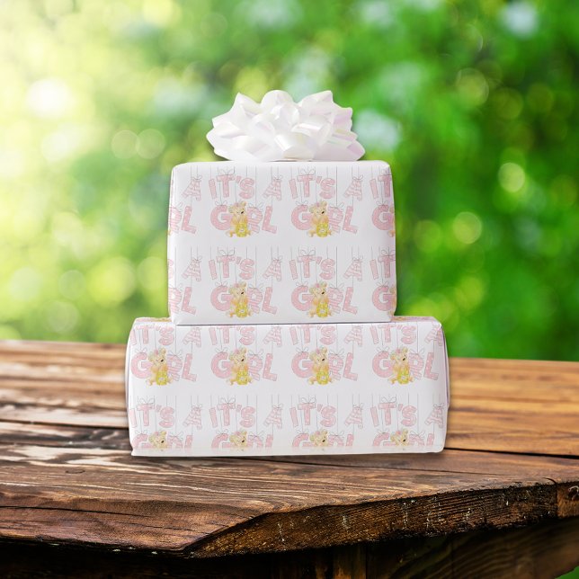 It's a Girl Teddy Bear Baby Shower Wrapping Paper (Creator Uploaded)