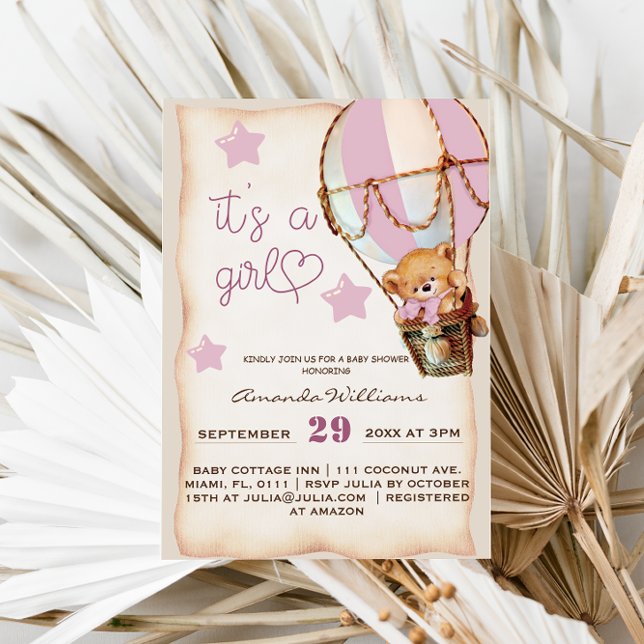 It's a Girl Teddy Bear Rustic Baby Girl Shower Invitation (Creator Uploaded)