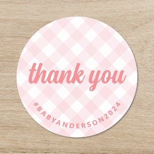 It's a Girl Thank You Gingham Baby Shower Classic Round Sticker
