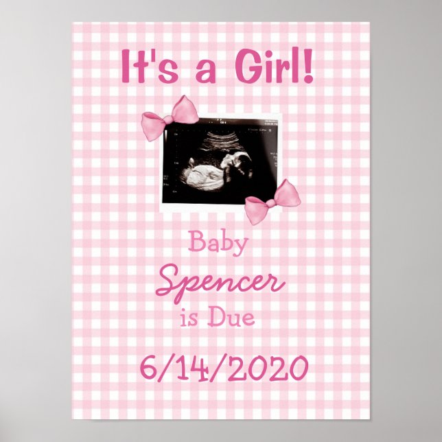 It's a Girl, Ultrasound Baby Announcement Poster (Front)