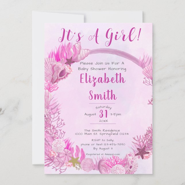 It's a Girl Under The Sea Cute Pink Baby Shower Invitation (Front)