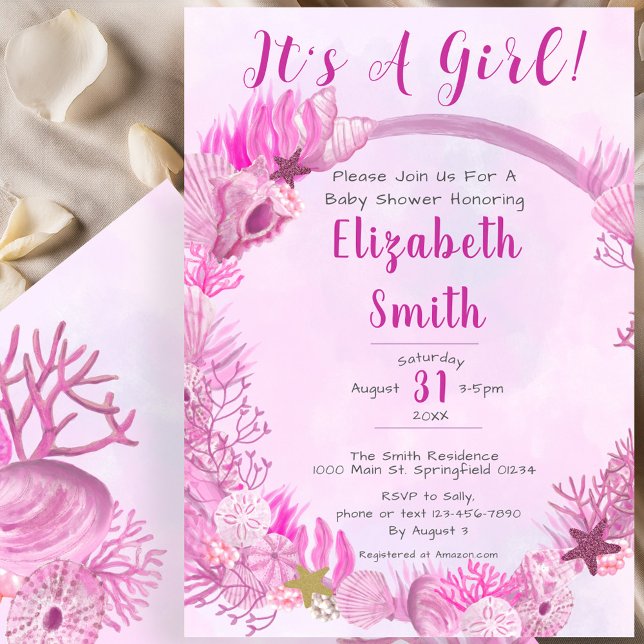 It's a Girl Under The Sea Cute Pink Baby Shower Invitation (Creator Uploaded)
