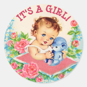 Its a Girl Vintage Baby Shower Stickers