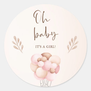 Its a Girl Watercolor Baby Shower Flying Balloon Classic Round Sticker