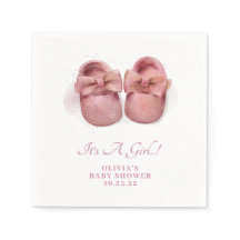 It's a Girl Watercolor Cute Baby Shoes Baby Shower