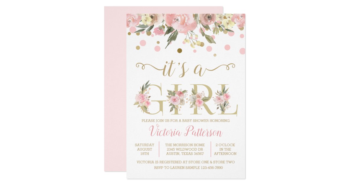 Its A Girl Watercolor Floral Baby Shower Invitation | Zazzle.com.au
