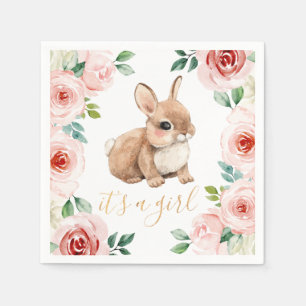 It's a Girl! Watercolor Floral Bunny Baby Shower Napkin