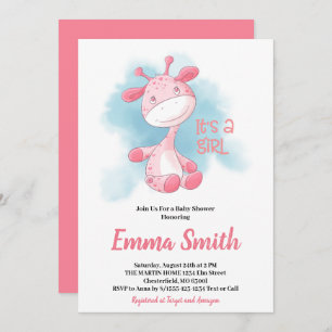 It's a Girl Watercolor Giraffe Baby Shower Invitat Invitation