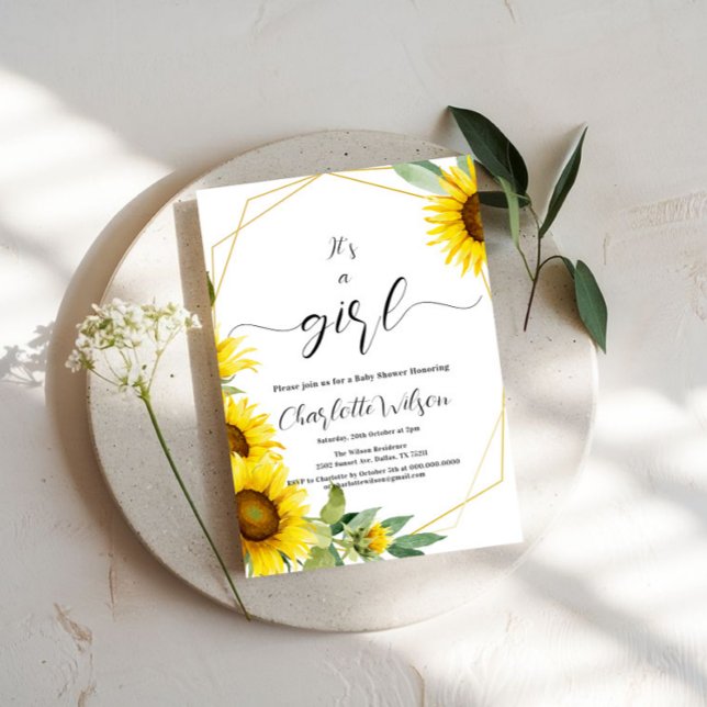 It's a Girl! Watercolor Sunflower Baby Shower Invitation (Creator Uploaded)