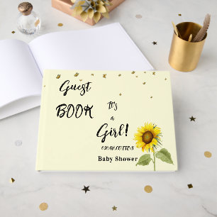It's a Girl! Watercolor Sunflower with Butterflies Guest Book