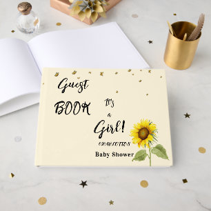 It's a Girl! Watercolor Sunflower with Butterflies Guest Book
