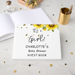 It's a Girl! Watercolor Sunflowers and Butterflies Guest Book