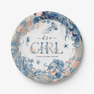 It's a Girl! Watercolor Under-the-Sea Baby Shower Paper Plate