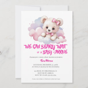 It's a girl watercolor woodland baby bear shower invitation