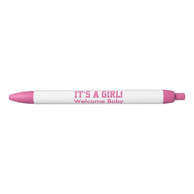 It's A Girl Welcome Baby Announcements Black Ink Pen (Front)
