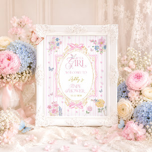 It's a Girl Whimsical Floral Baby Shower Welcome Poster