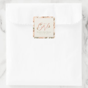 It's a Girl Wild Roses Pink Botanical Square Sticker