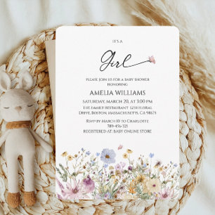 Its a Girl Wildfloral Pastel Baby Shower Invitation