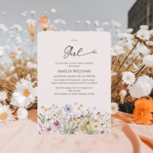 Its a Girl Wildfloral Soft Pink Baby Shower Invitation