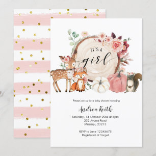 it's a girl woodland pumpkin baby shower invitation