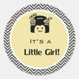 It's a girl yellow chevron stickers.  baby birth classic round sticker