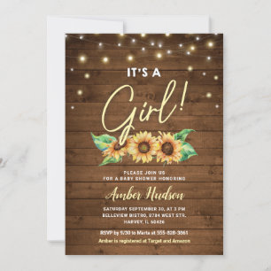 It's a Girl Yellow Sunflower Baby Shower Sprinkle Invitation