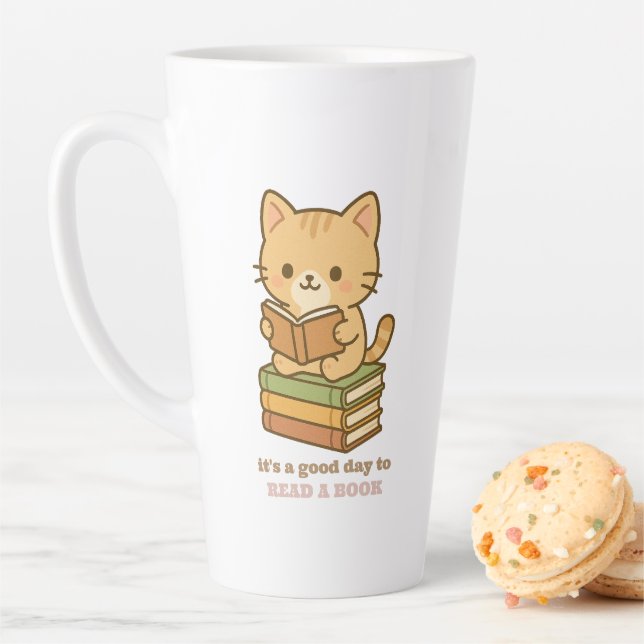 It's a good day to read a book cute cat teacher latte mug (In Situ)