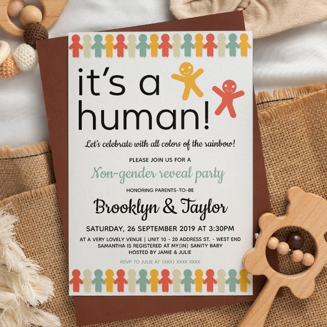 It's A  Human - Non Gender Reveal - Baby Shower Invitation (Create a love-filled celebration that embraces diversity and the joy of new beginnings. )