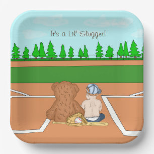 It's a Lil' Slugger Boy's Baseball Baby Shower Paper Plate