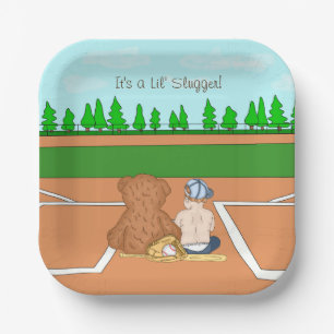 It's a Lil' Slugger Boy's Baseball Baby Shower Paper Plate