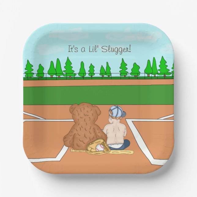 It's a Lil' Slugger Boy's Baseball Baby Shower   Paper Plate (Front)
