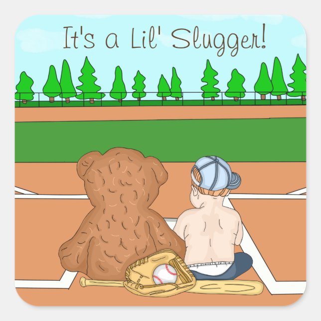 It's a Lil' Slugger Boy's Baseball Baby Shower  Square Sticker (Front)