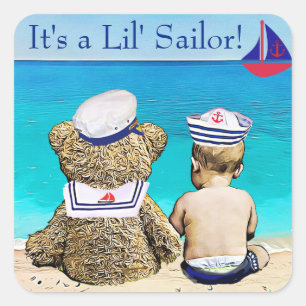 It's a Little Sailor, boy's baby shower Square Sticker
