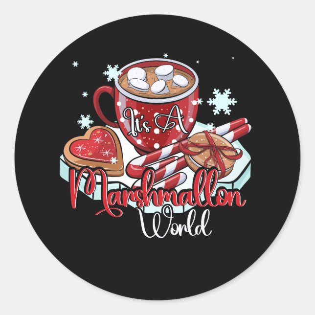 It's A Marshmallow World Merry Christmas Hot Cocoa Classic Round Sticker (Front)