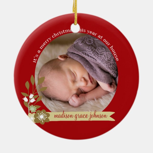 It's a Merry Christmas custom photo/name Ceramic Ornament (Back)