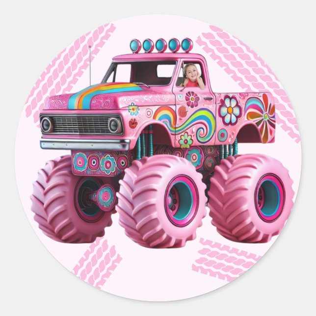It's a Monster Truckin' Party Custom Photo  Classic Round Sticker (Front)